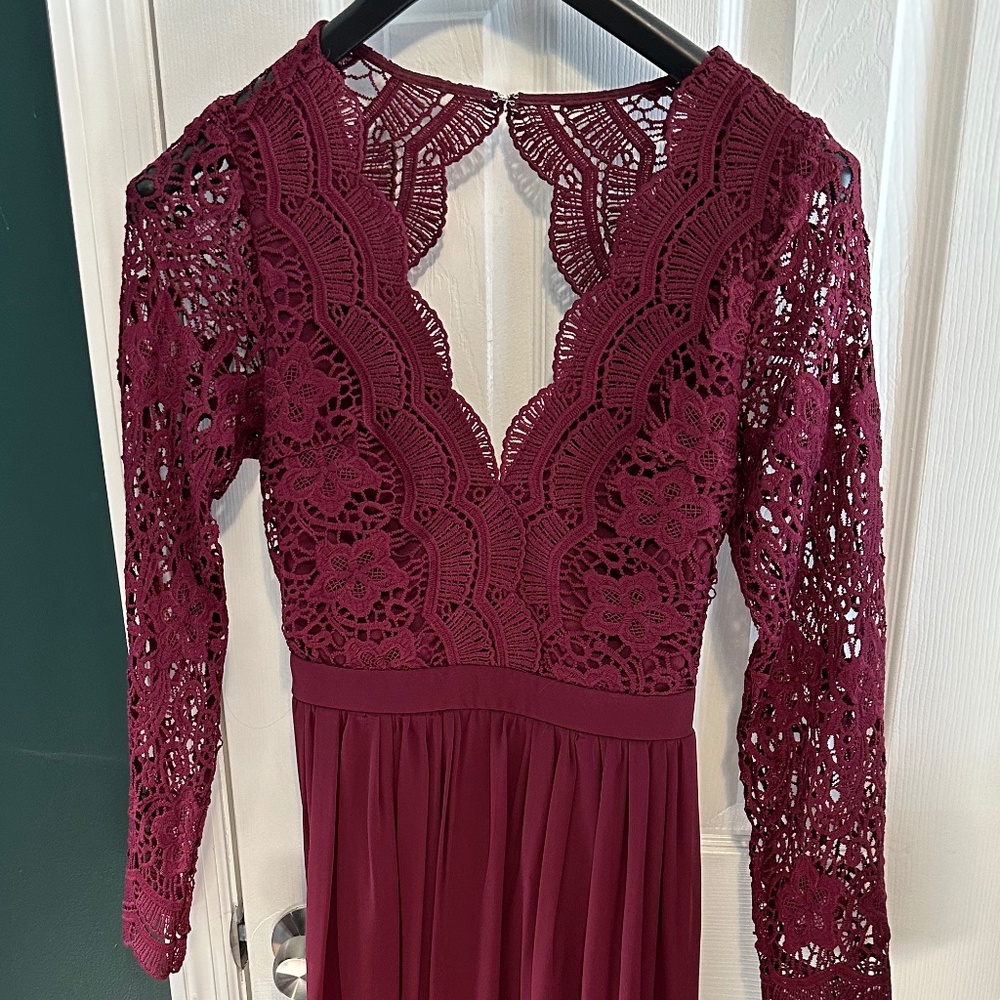 Lulu's Floor Length Dress - Maroon - Medium